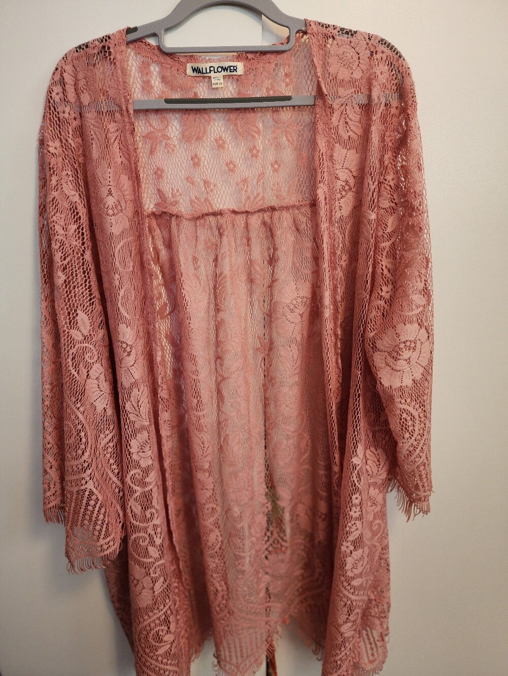 Wallflower Rose Pink Lace Kimono Cover-Up